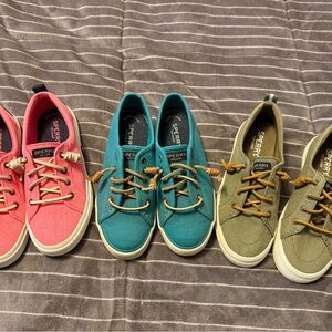 Sperry Coral, Teal & Olive Canvas Lace-Up Sneakers